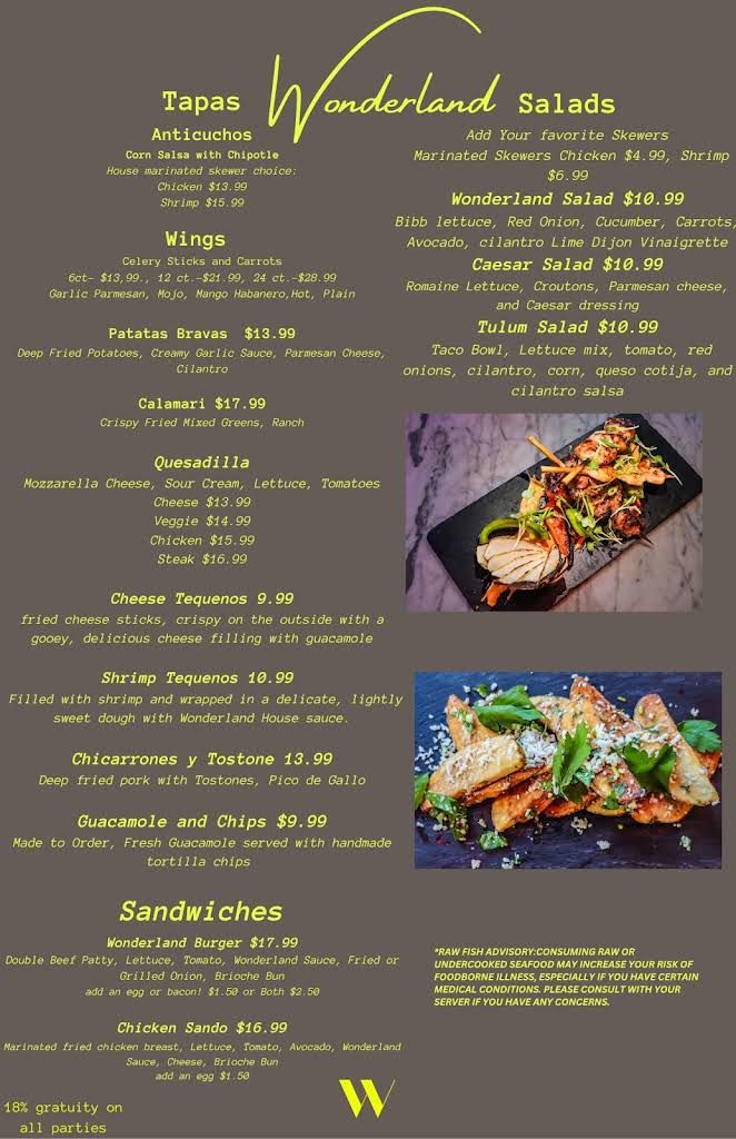 Wonderland Kitchen & Cocktails Menu 1